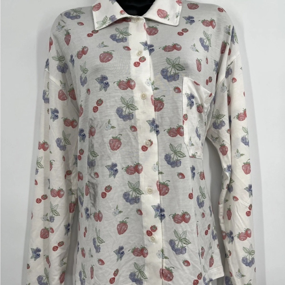 Djerf Avenue Go Slow Summer Berries Lounge Pajamas Shirt | Size Small | TOP ONLY